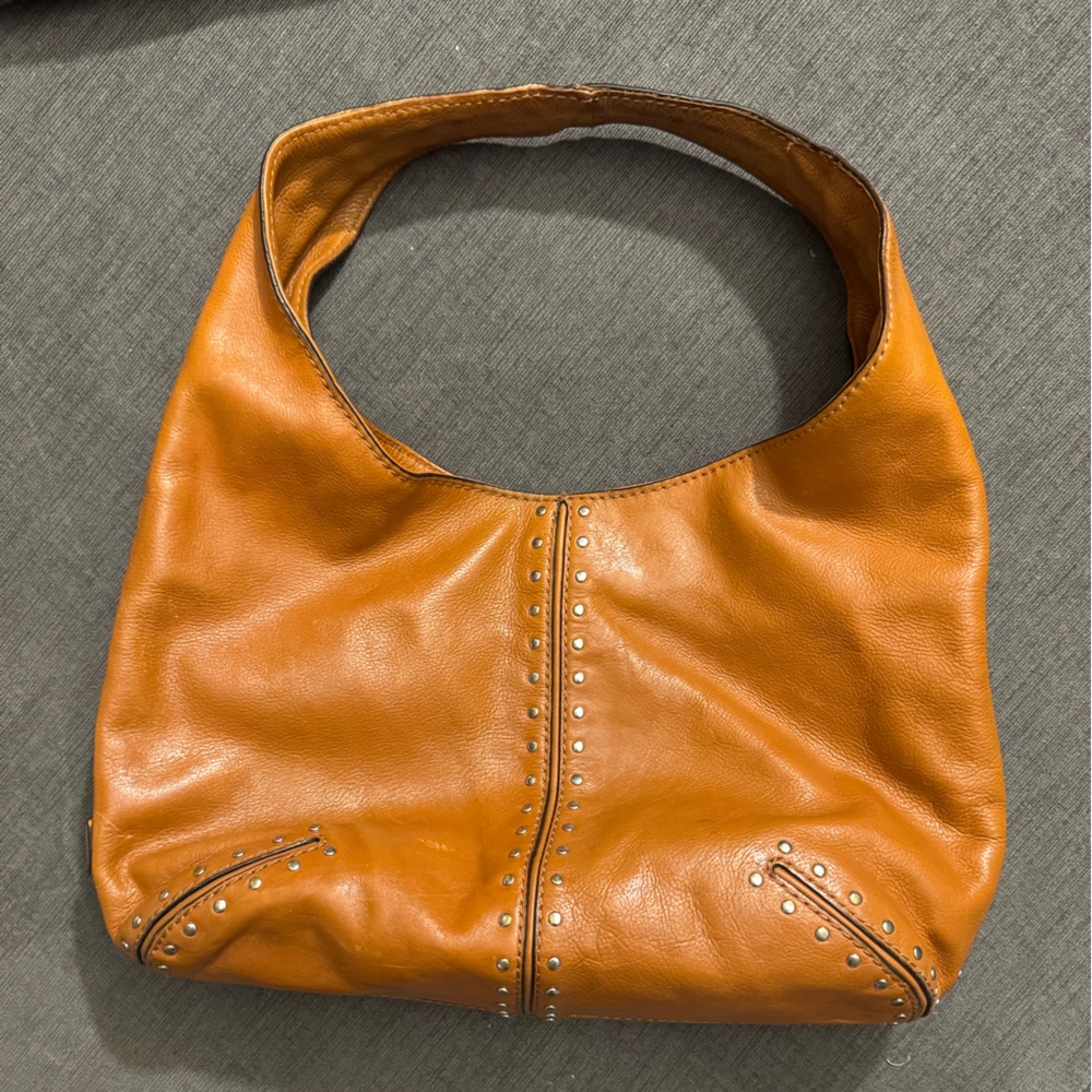 Studded Tan Leather Hobo Bag